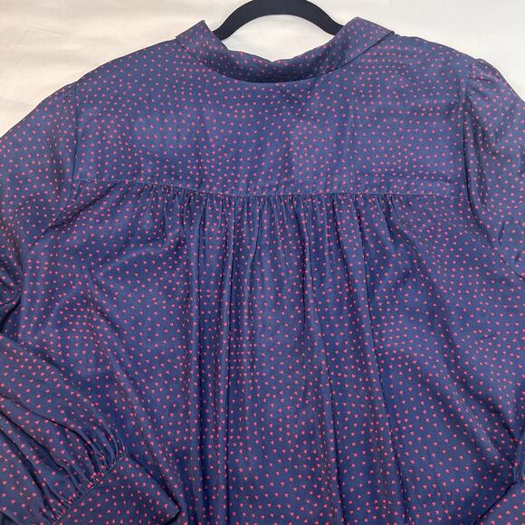 ModCloth Blouse Plus Size 3X Navy Blue Red Hearts AOP Long Sleeve Silky Button - Picture 12 of 16